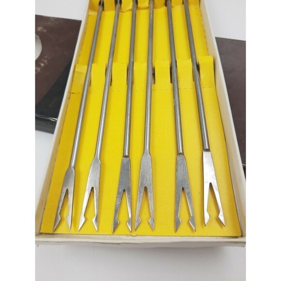 6 Piece Color Coded 10" Stainless Steel Fondue Forks Cheese Fruit Chocolate - Picture 4 of 5